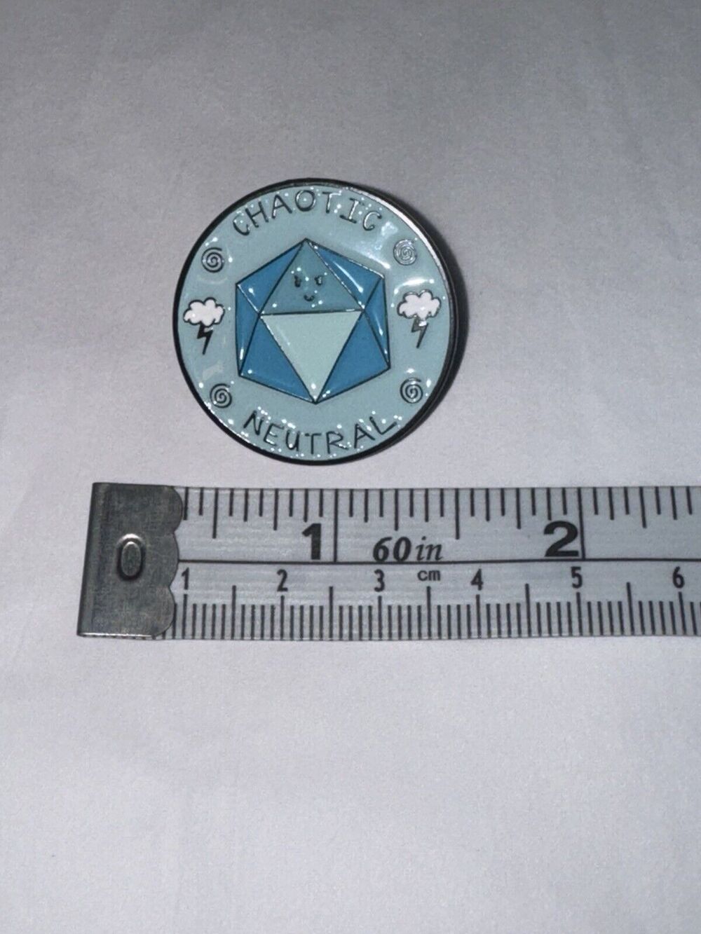 Chaotic Neutral RPG Blue Round Pin Brooch